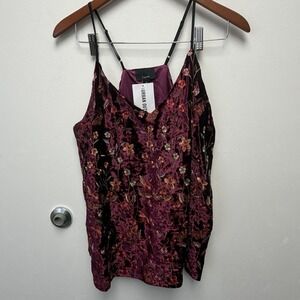 Lumiere Urban Outfitters Maroon Velvet Floral Embroidered Tank Medium Whimsigoth